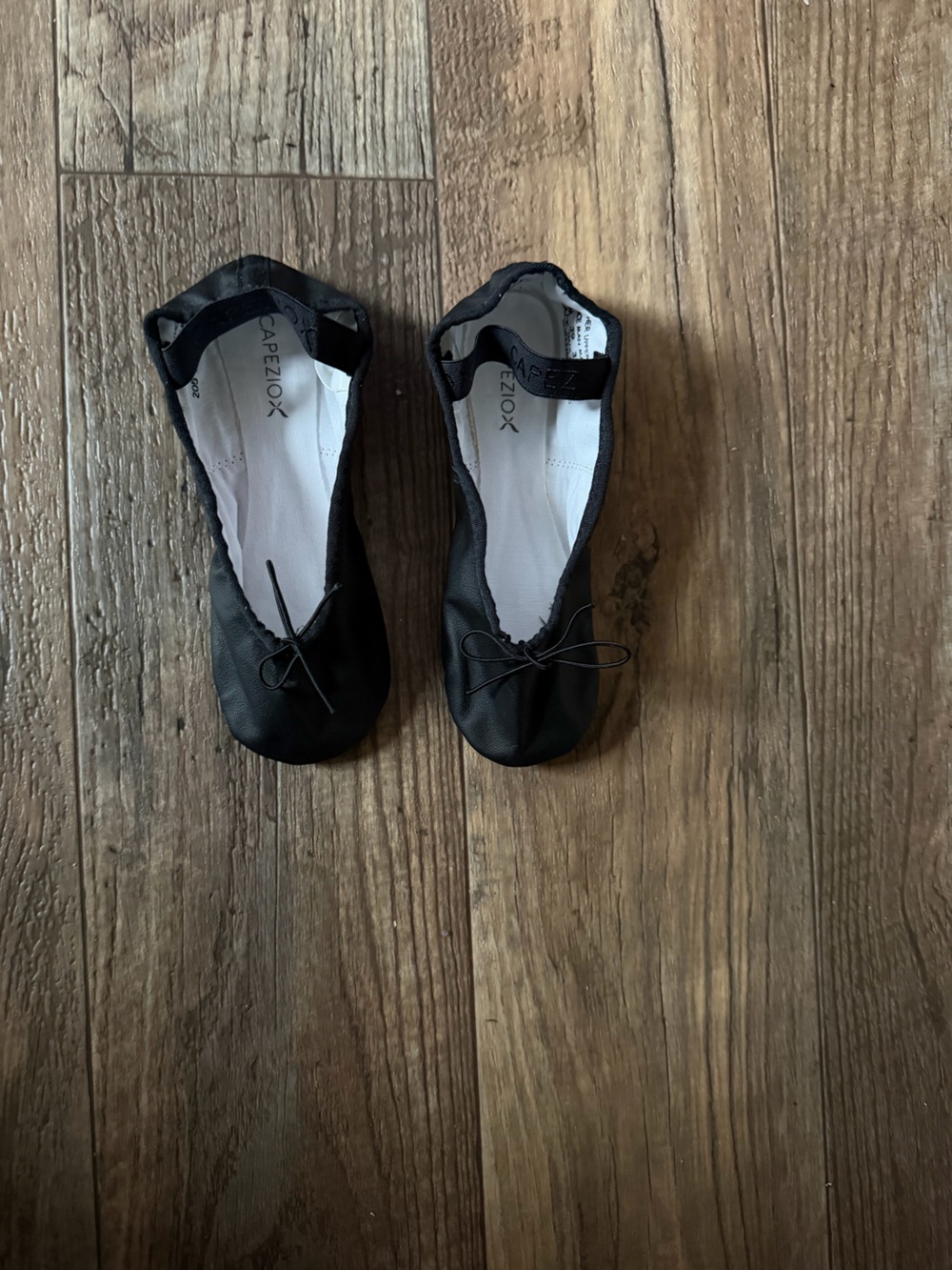 Capezio Black Ballet Flats with Elastic Strap and Bow